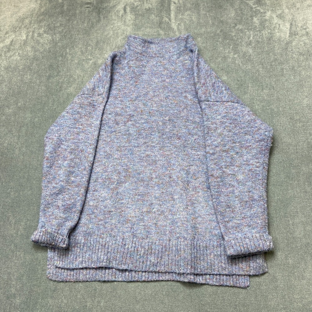 Well Worn Sweater Women Large Blue Knitted Long Sleeve Mock Neck Winter Pullover